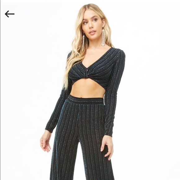 Forever21 striped metallic set crop top small NWT - Picture 1 of 8